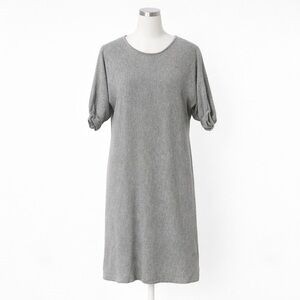 Lilla P Grey Ribbed Knit Midi Dress Small | Cotton Modal | Casual Comfort